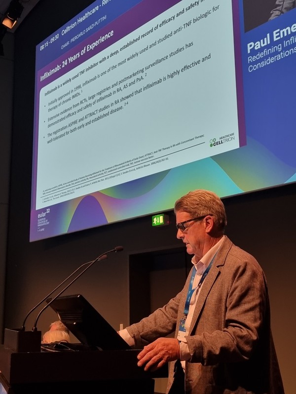 Professor Paul Emery, an internationally renowned researcher of biosimilars, explained the new study regarding Remsima SC and the benefits of biosimilars during a EULAR 2022 session at Bella Center in Copenhagen, Denmark, on Thursday.