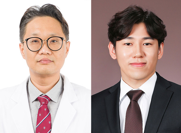 Professor Choi June (left) of the ENT department at Korea University Ansan Hospital and lead author Park Dong-heun of Korea University College of Medicine.