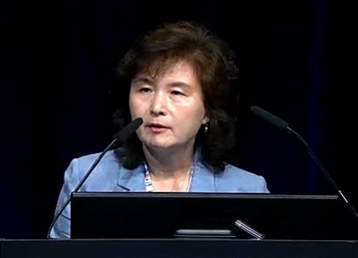Professor Ahn Myung-joo of the Department of Hemato-oncology at Samsung Medical Center makes a presentation at the European Society of Medical Oncology (ESMO) 2022 in Paris from Sept. 9-13.