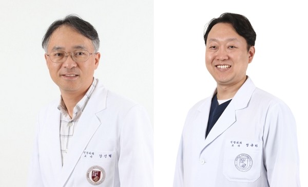 A research team led by Professors Kang Shin-hyuk (left) and Chung Gyu-ha of Korea University College of Medicine has confirmed the anticancer effects of psychoactive drugs in treating malignant brain tumors. (KUCM)