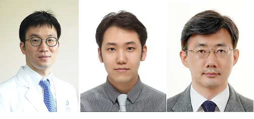 A team of researchers led (from left) by Professors Han Jin-u and Lee Jun-won of Gangnam Severance Hospital, and Lim Hyun-taek of Seoul Asan Medical Center discovered mutations in PAX6 genes in aniridia using artificial intelligence. (Severance)