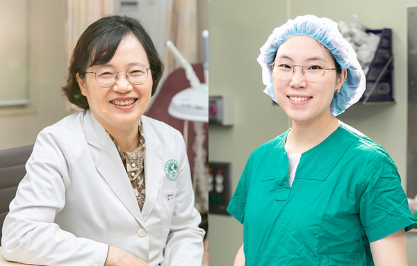 Professors Kim Young-ju (left) and Park Sun-wha at the Department of Obstetrics and Gynecology of the Ewha Womans University Medical Center said they predicted the risk of preterm birth by analyzing bacterial risk scores in cervicovaginal fluid with machine learning.