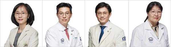 From left, Professors Oh Soon-nam, Lee Yoon-suk, Lee In-kyu, and Lee Myung-ah of the Catholic University of Korea, Seoul St. Mary’s Hospital, have developed a predictive model for rectal cancer using patients’ big data.
