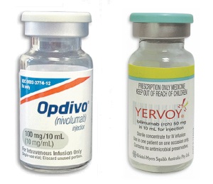 The government broadened health insurance benefits for immunotherapy Opdivo (left) and Yervoy to treat renal cancer, head and neck cancer, and Hodgkin lymphoma.