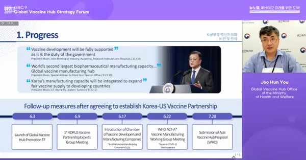 You Joo-hun, head of the Global Vaccine Hub Office of the Ministry of Health and Welfare, presented the government’s strategy for the nation to grow as a global vaccine hub by fostering domestic vaccine developments and productions.