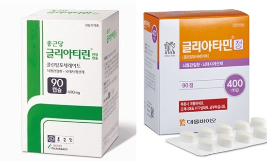 Daewoong Bio’s Gliatamin (right) and Chong Kun Dang’s Gliatilin are leading the choline alfoscerate market in Korea.