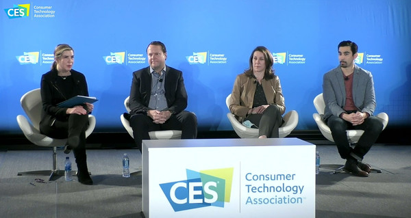 From left, Lygeia Ricciardi, Founder & CEO at AdaRose, Kenneth Nelson, head of Digital Health, Diagnostics & Monitoring at Biotronik, Christina Wurster, CEO at Society for Maternal and Fetal Medicine, and Eric Dy, Co-founder & CEO at Bloomlife discuss women’s health and technology during CES 2022 in Las Vegas on Friday.