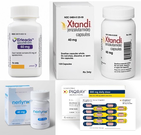From the top, clockwise, anticancer drugs Erleda, Xtandi, Piqray, and Nerlynx were reviewed by the Health Insurance Review and Assessment Service (HIRA) for reimbursement.