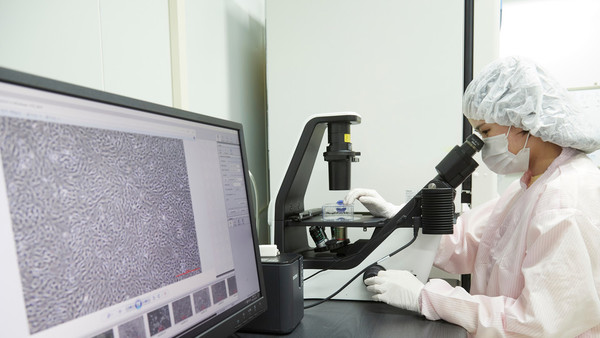 A researcher works at CHA Biotech’s lab in Seongnam, Gyeonggi Province.