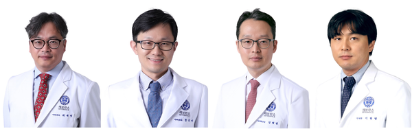A Severance Hospital and Yonsei University research team has proved gene-correction therapy can treat age-related hearing loss. They are, from left, Professors Choi Jae-young, Jung Jin-se, Kim Hyong-bom, and Gee Heon-yung.