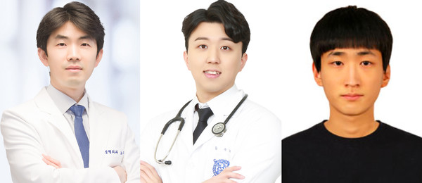 From left, Professor Ro Du-hyun of Orthopedics at Seoul National University Hospital, medical resident Hwang Doo-hyun, and student Ahn Sung-ho have developed an algorithm to screen for sarcopenia, a risk factor for complications of artificial joint replacement surgery.