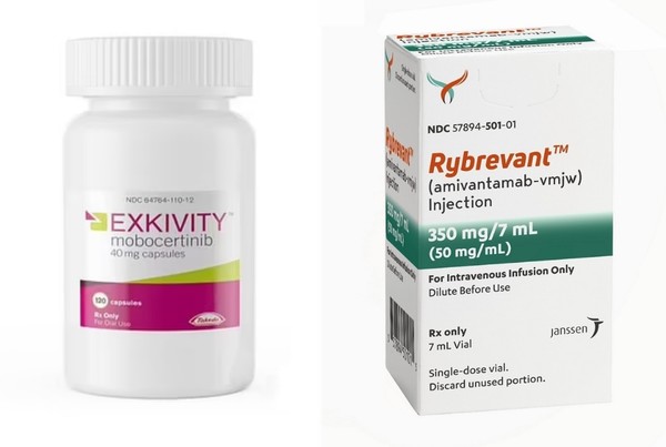 Takeda’s oral drug Exkivity (left) won the regulatory nod to treat non-small cell lung cancer (NSCLC) with EGFR Ex20ins mutation, following the nod for Janssen’s Rybrevant for the same indication.