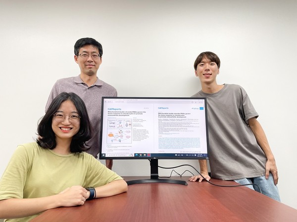 Professor Kim Yoo-sik of KAIST’s Department of Biochemical Engineering (center) and his team have discovered an alternative to diagnosing and treating osteoarthritis using mitochondrial double-stranded RNAs (mt-dsRNA).