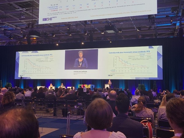 The clinical results of rivoceranib plus camrelizumab as the first-line treatment in hepatocellular carcinoma (HCC) are introduced as one of the ESMO 2022 Gastrointestinal Cancer Congress Highlights. (Credit: HLB)