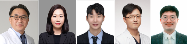 A joint research team has developed a therapeutic agent that can increase the efficacy of glioblastoma treatments. They are, from left, Professors Sung Hak-joon and Yu Seung-eun, and researcher Baek Se-woom at Yonsei University College of Medicine, and Professors Kang Seok-gu and Yoon Seon-jin at Severance Hospital.