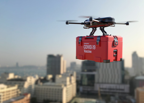 Drones are being tested for transporting emergency medical supplies in the 2022 K-drone system demonstration project conducted by the Ministry of Land and Infrastructure and Transport. (Credit: Getty Images Korea)