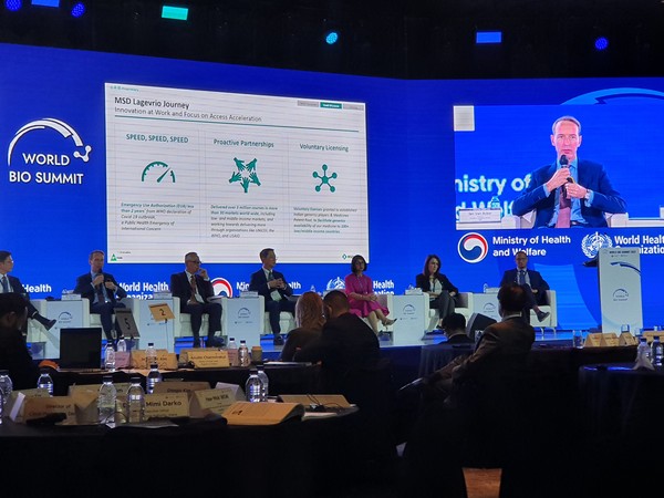 MSD President of Emerging Markets Jan Van Acker speaks during the CEO session on the first day of the World Bio Summit at the Grand Walkerhill in Seoul on Oct. 25.