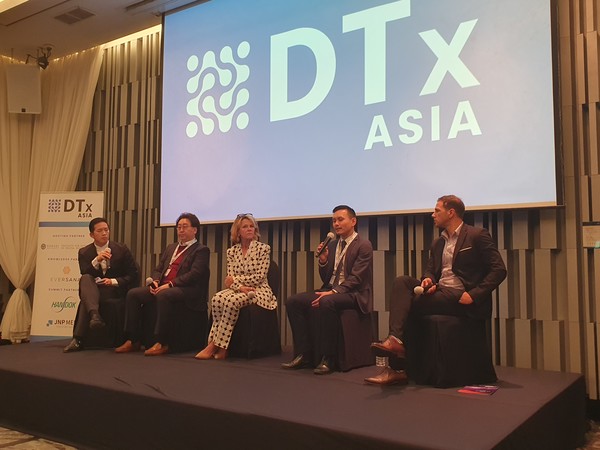 From left, EverEx Founder & CEO Chan Yoon, KT Vice President and Head of Digital & BioHealth Lee Hai-sung, TALi CEO Mary-Beth Brinson, Monash Health Director of Medical Services Jason Goh, Mobio CEO & Chief Scientist Interactive Bechara Saab speak at DTx Asia in Seoul on Wednesday.