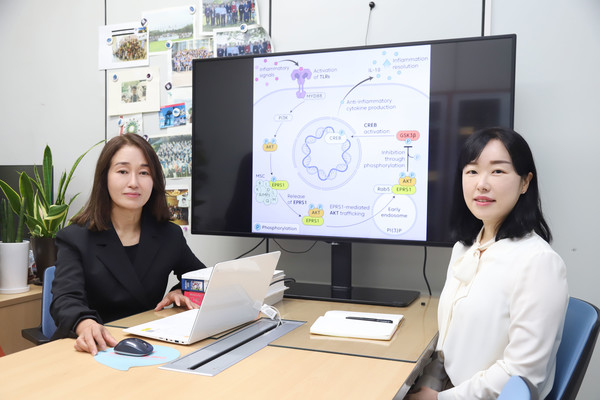 Research director Dr. Kim Myung-hee (left) and Dr. Lee Eun-young, the first author and co-author of the communication have discovered proteins to alleviate human inflammation to aid the diagnosis of inflammatory diseases and the development of therapeutic technologies.