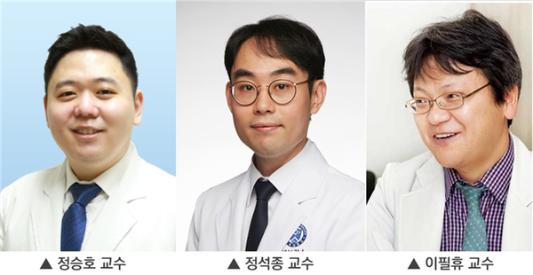 (From left) Professors Cheong Seung-ho of Inje University Sanggye Paik Hospital, Jung Suk-jong of Yongin Severance Hospital, and Lee Pil-hyu of Severance Hospital