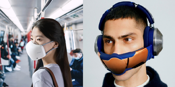 LG Electronics PuriCare officially launched its electronic air-purifying mask ( left)  on Thursday while Dyson also unveiled the Dyson Zone electronic mask which also functions as noise-canceling headphones. Dyson’s product launch plan is still undecided. (Credit: Dyson and LG Electronics)