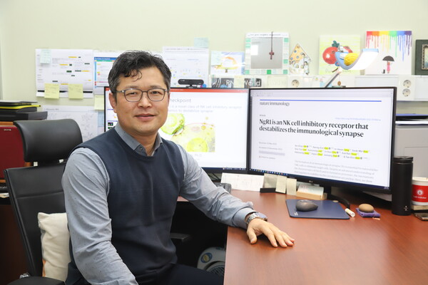 Professor Kim Tae-don of the Korea Research Institute of Bioscience and Biotechnology (KRIBB) and his team discovered a new immune checkpoint, Nogo receptor1, NgR1, which disrupts the formation of immunological synapses in NK cells. (Credit: KRIBB)