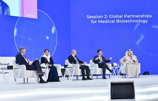 SK Bioscience's CEO Ahn Jae-yong speaks at the 2023 Riyadh Global Medical Biotechnology Summit in Riyadh, Saudi Arabia, on Wednesday. (Credit: SK Bioscience)
