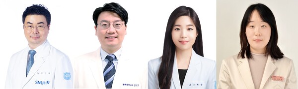 Researchers from Seoul National University Bundang Hospital and Samsung Medical Center have become the first in the world to discover the pathogenesis and metastasis of gallbladder cancer in normal gallbladder cells. They are, from left, Kim Ji-won, Kang Min-su, Na Hee-young, and Ahn Soo-min.