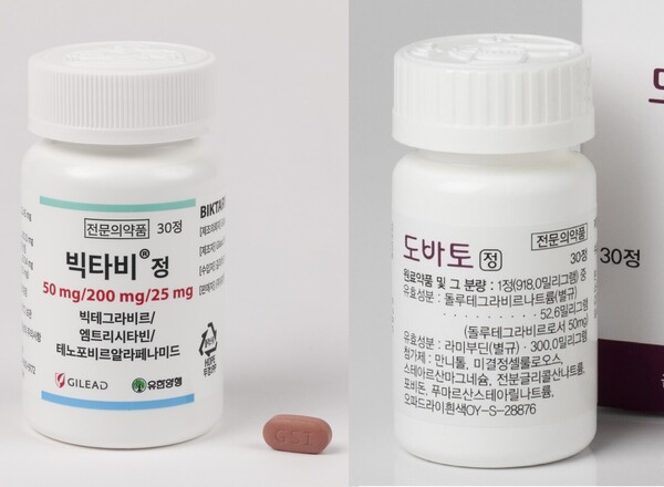 Gilead’s HIV drug Biktarvy (left) and GSK’s Dovato