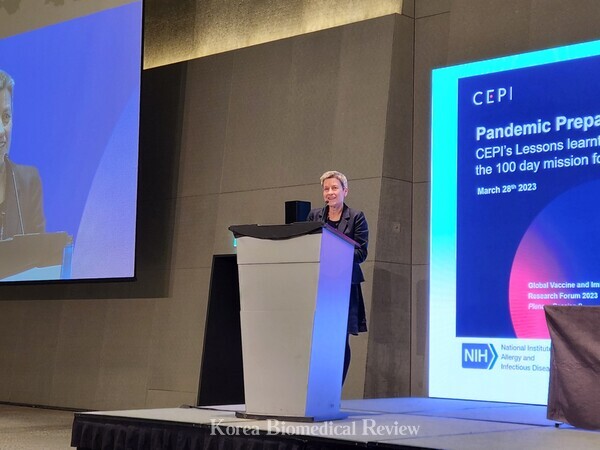 CEPI’s Director of Vaccine Development Melanie Saville presents on CEPI's 100-day mission at the GVIRF 2023 conference in Incheon, Korea.