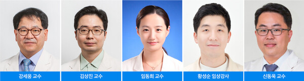 From left, Professors Kang Se-woong, Kim Sang-jin, Lim Dong-hee, clinical lecturer Hwang Seong-sun, and Professor Shin Dong-wook (Courtesy of Samsung Medical Center)