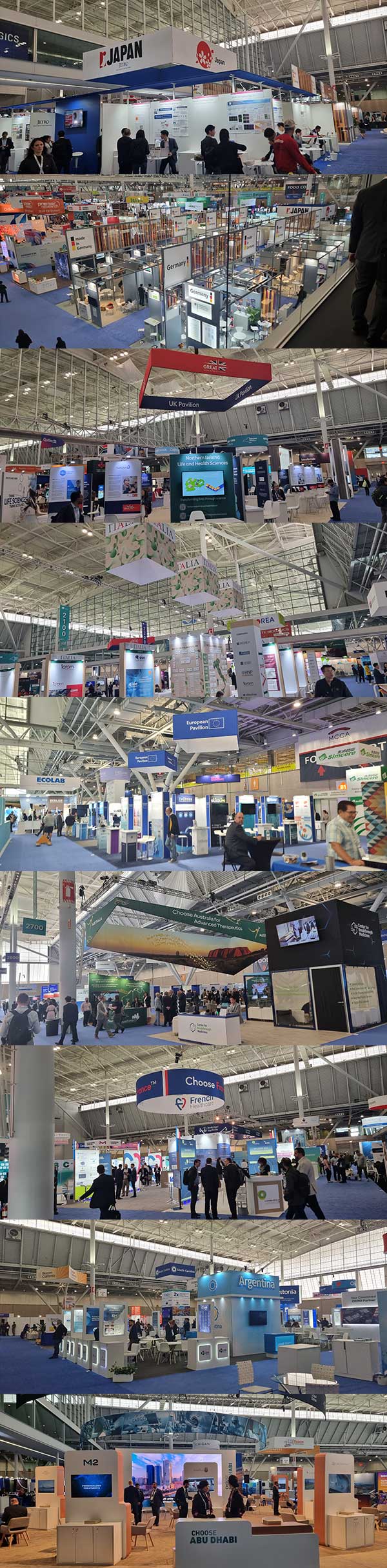 The conventional also featured numerous pavilions formed by companies from various countries. From the top are Japan, Germany, U.K., Italy, EU, Australia, France,  Argentina, and the UAE. 