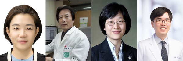A research team confirmed the world's first genotype-specific prognosis of female patients with Alport syndrome. They are from left, Professors Kim Ji-hyun at Seoul National University Bundang Hospital, Cheong Hae-il at Red Cross Hospital and Kang Hee-Gyung and Ahn Yo-han at Seoul National University Hospital.