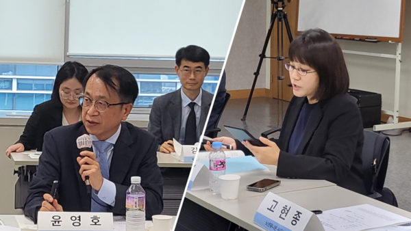 Professor Yoon Young-ho (left) of the Department of Family Medicine at Seoul National University Hospital and Professor Kim Yuly of the Department of Bioethics at the University of Tokyo speak at the debate.