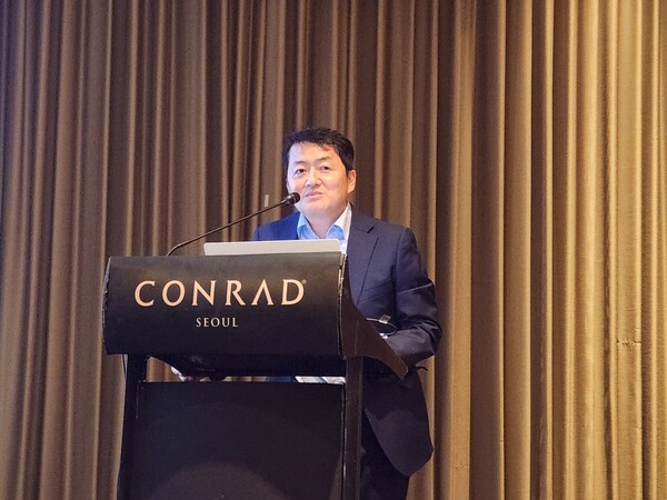 Genome&Company co-CEO Pae Ji-soo highlights the company’s future direction at Conrad Hotel, Yeouido, Seoul on Monday. (Credit: Korea Biomedical Review)