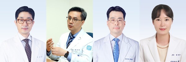 A Seoul National University Bundang Hospital research team found that severe psoriasis can increase the risk of uveitis, which can lead to blindness. They are from left, Professors Woo Se-joon, Youn Sang-woong, Choi Chong-won, and Kim Bo-ri.