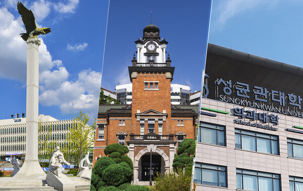 From left, Yonsei University, Seoul National University, and Sung Kyun Kkwan University ranked among the top 100 in the medical field in the Academic Ranking of World Universities 2024 released by the Times Higher Education (THE) on Monday. (KBR photo)