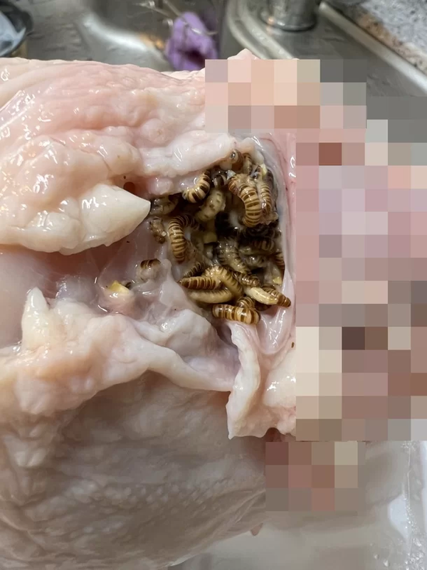 Harim Co. is under severe criticism from the public after a consumer found worms in a chicken he purchased at a local grocery store last Friday. (Screen captured from Naver Cafe)