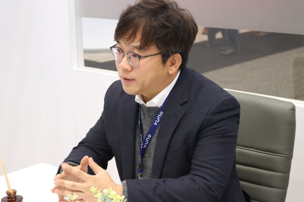 VUNO CEO Lee Ye-ha talks about the company's short-to-long-term goals during a recent interview with Korea Biomedical Review at the sidelines of the RSNA 2023 at the McCormick Place Convention Center in Chicago, Ill., last Sunday. (credit: VUNO)