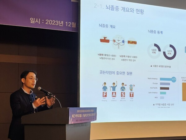 JLK CEO Kim Dong-min presented at the KFDC Society of Regulatory Science conference at The K Hotel Seoul on Friday. (KBR photo)
