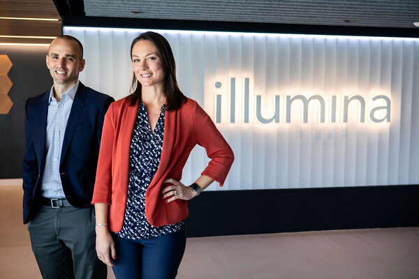 Illumina’s Vice President of Corporate and Business Development, Ashley Van Zeeland (right), and Illumina’s Associate Director of Oncology Product Management, Brandon Selby.(Credit: Illumina)