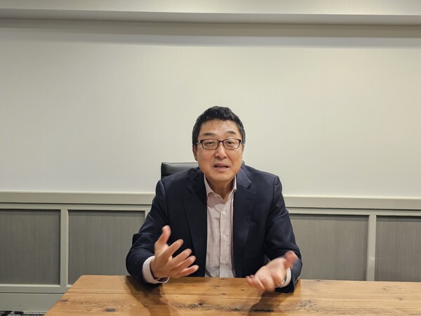 GC Cell CEO James Park talks about the company's goal during JPMHC 2024 and its plans moving forward during an interview with Korea Biomedical Review at Hotel Zelos San Francisco, Calif., the U.S., last Thursday. (Credit: Korea Biomedical Review)