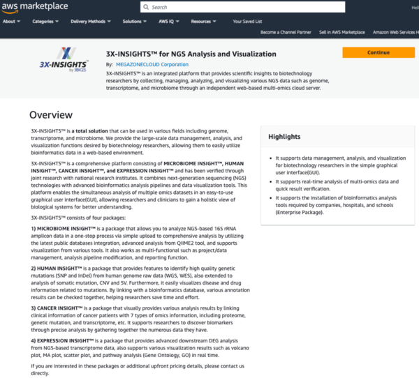 Introduction page for 3X-INSIGHTS on AWS Marketplace (Credit: 3BIGS)
