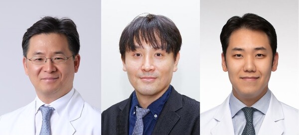 A research team has developed a safe liquid metal-based soft artificial retina that may restore vision to patients blinded by retinal diseases. They are from left, Professors Byeon Suk-ho at Severance Hospital, Park Jang-ung at Yonsei University, and Lee Jun-won at Gangnam Severance Hospital. (credit: Severance Hospital)