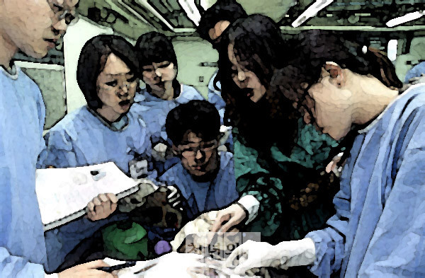 Medical students practice anatomy. (KBR photo)
