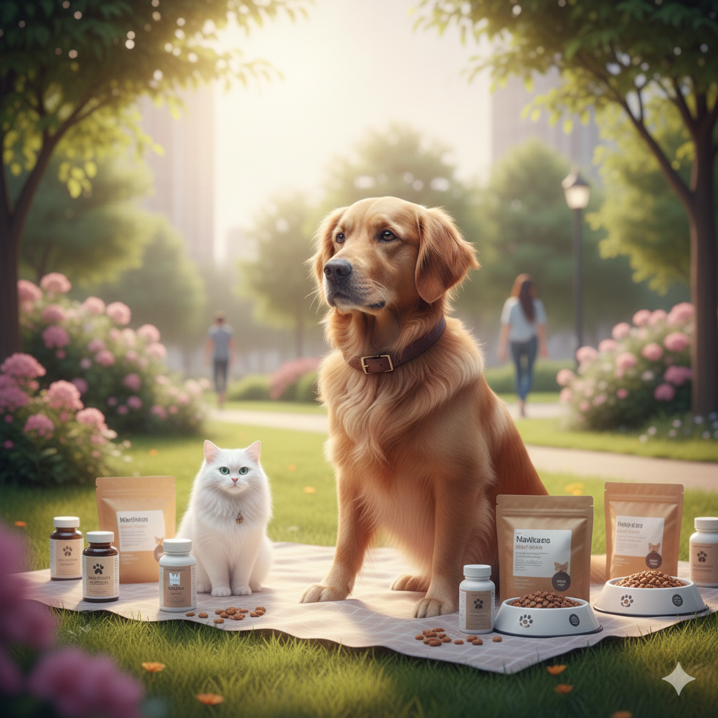 Conceptual graphic showing Korea's pet healthcare and pharmaceutical market driven by petflation and the petconomy